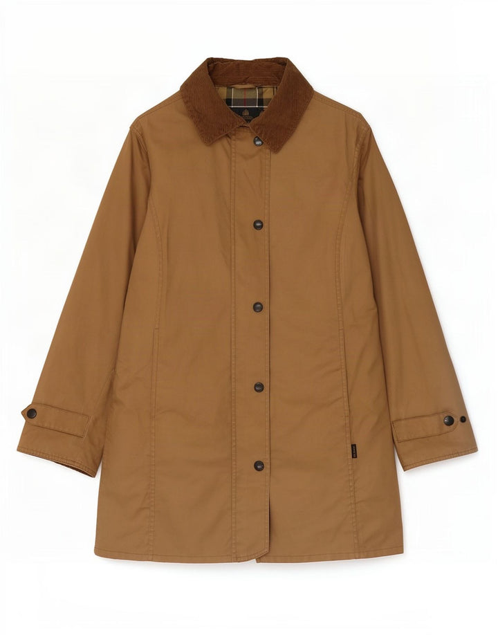 Capa de chuva feminina Barbour UK 12 algodão marrom médio