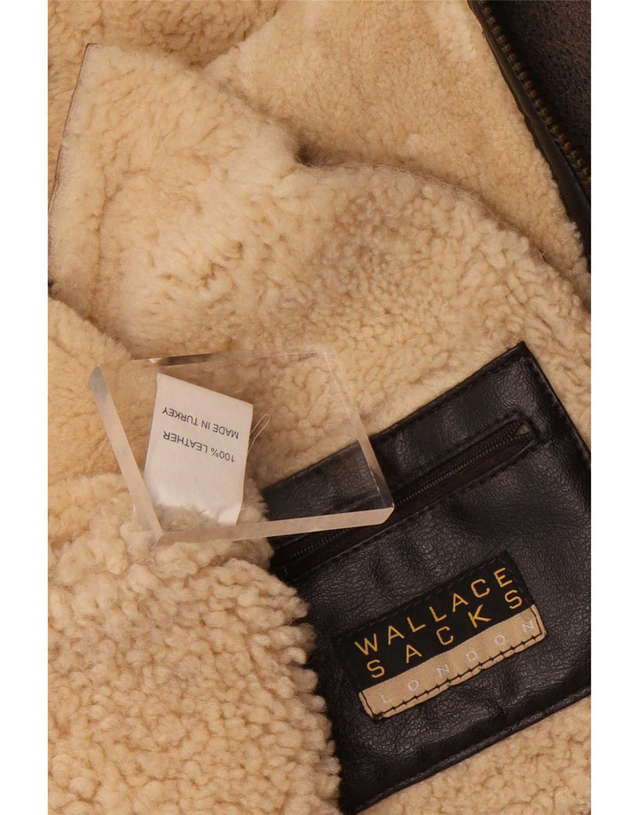 Jaqueta masculina Wallace Sacks Shearling UK 40 grande couro cinza