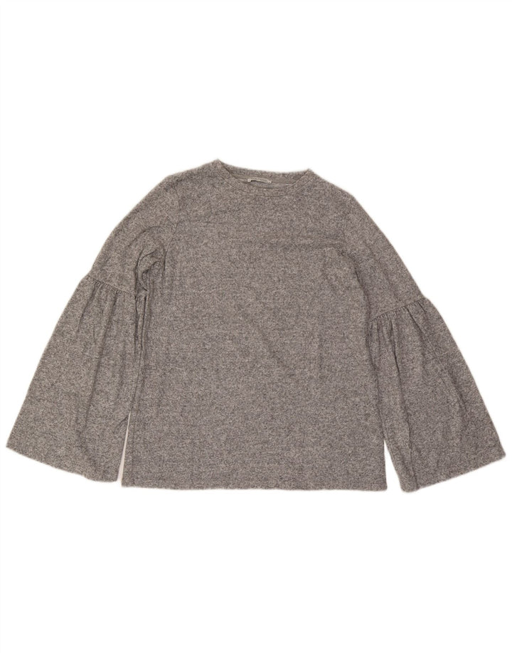 Blusa feminina Zara Trafaluc manga comprida top UK 14 cinza médio manchado