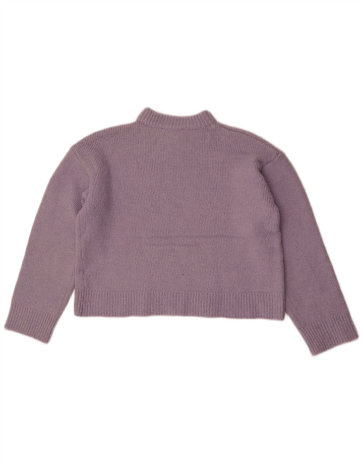 Zara Suéter feminino cropped com gola redonda Reino Unido 14 poliéster roxo médio