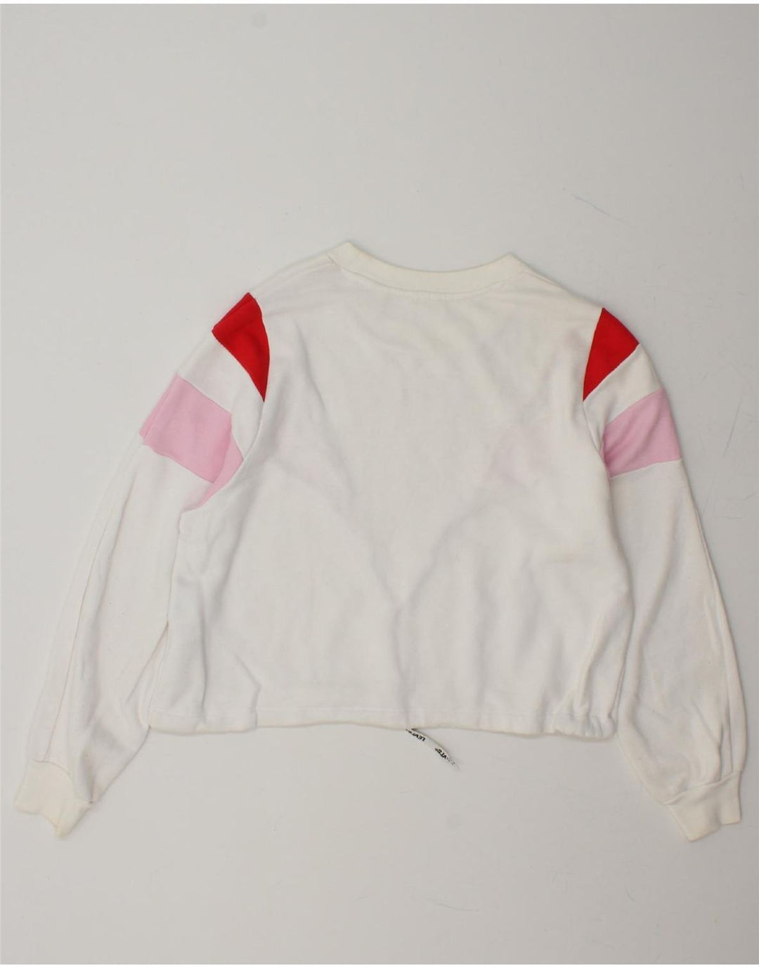 LEVI'S Womens Crop Oversized Sweatshirt Jumper UK 6 XS White Colourblock Vintage Levi's and Second-Hand Levi's from Messina Hembry 