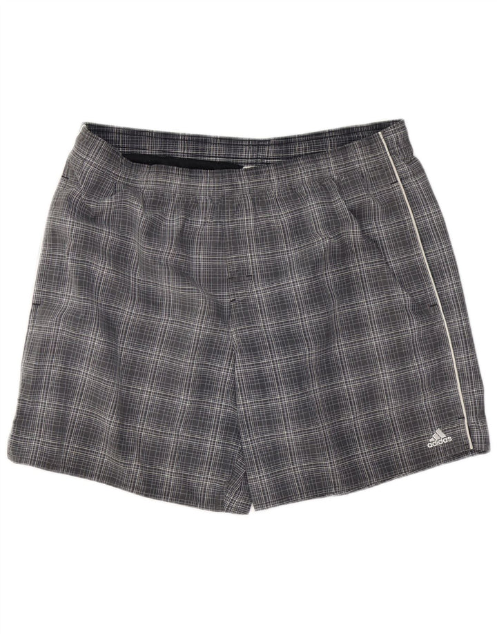 Shorts de banho masculinos ADIDAS grande poliéster xadrez cinza