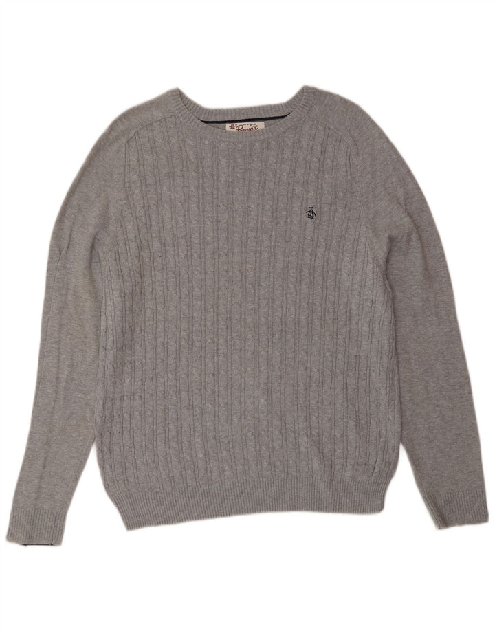 Suéter masculino Penguin com gola canoa e algodão cinza médio