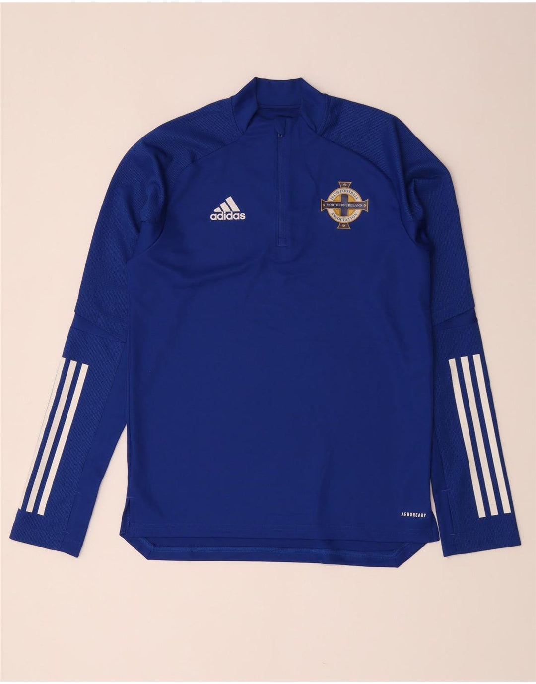 Adidas Mens Irish Football Zip Neck Pulôver Treino Top Pequeno Azul