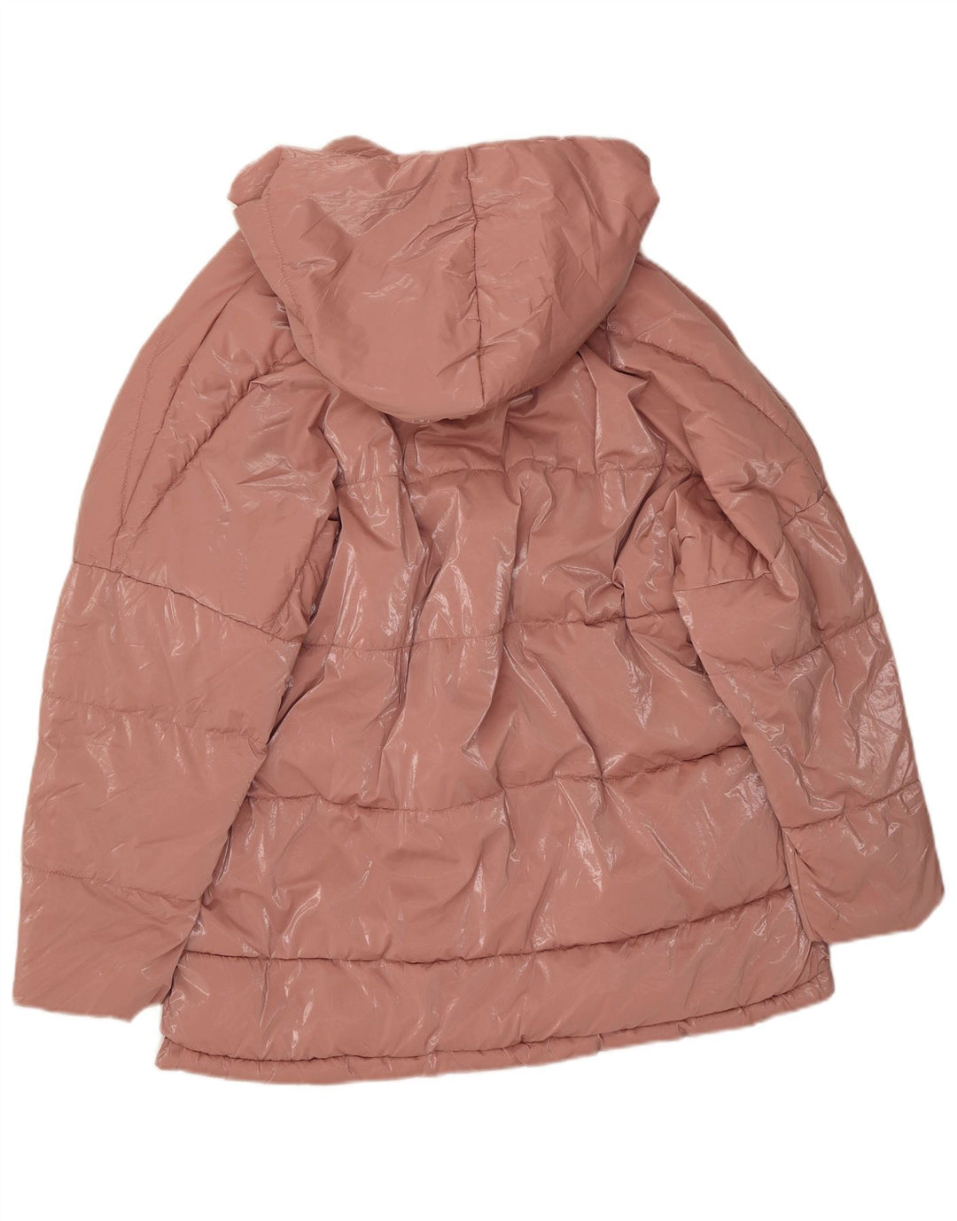 Jaqueta acolchoada com capuz grande Zara para mulher UK 14 poliamida rosa médio