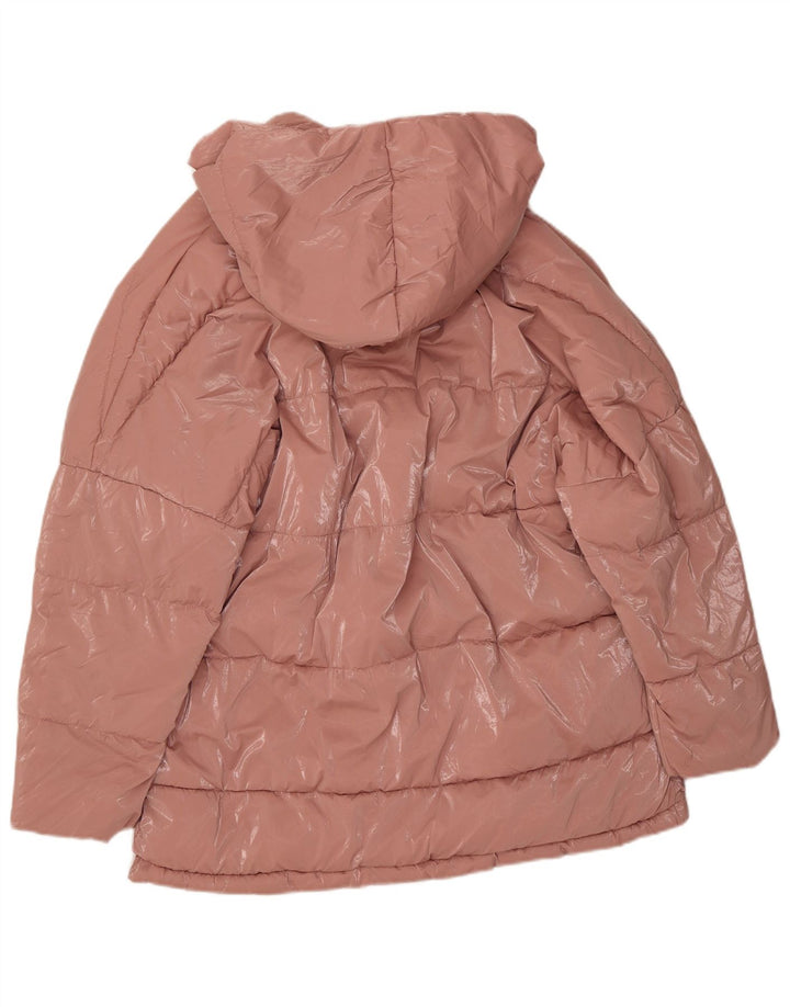 Jaqueta acolchoada com capuz grande Zara para mulher UK 14 poliamida rosa médio