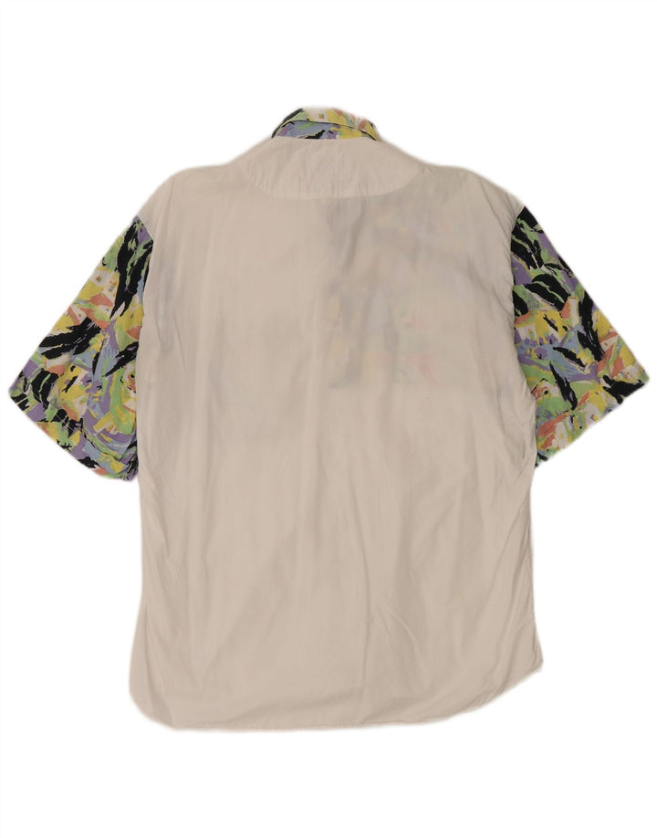 Camisa masculina de manga curta Le Frog tamanho 39 40 bloco colorido branco médio