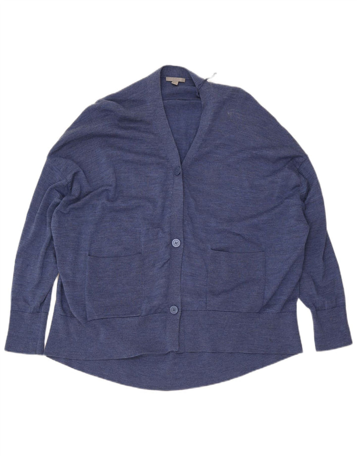 Suéter cardigã feminino Cos Longline oversized Reino Unido 14 lã azul médio