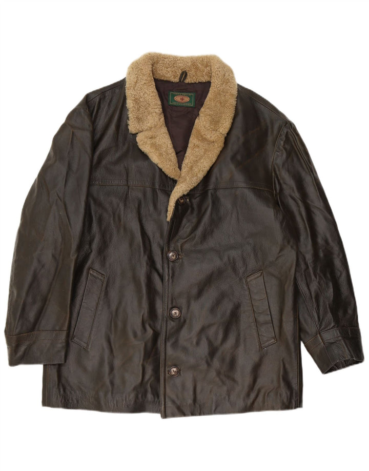 Jaqueta de couro masculina LAVORAZIONE ARTIGIANALE Reino Unido 40 grande couro marrom