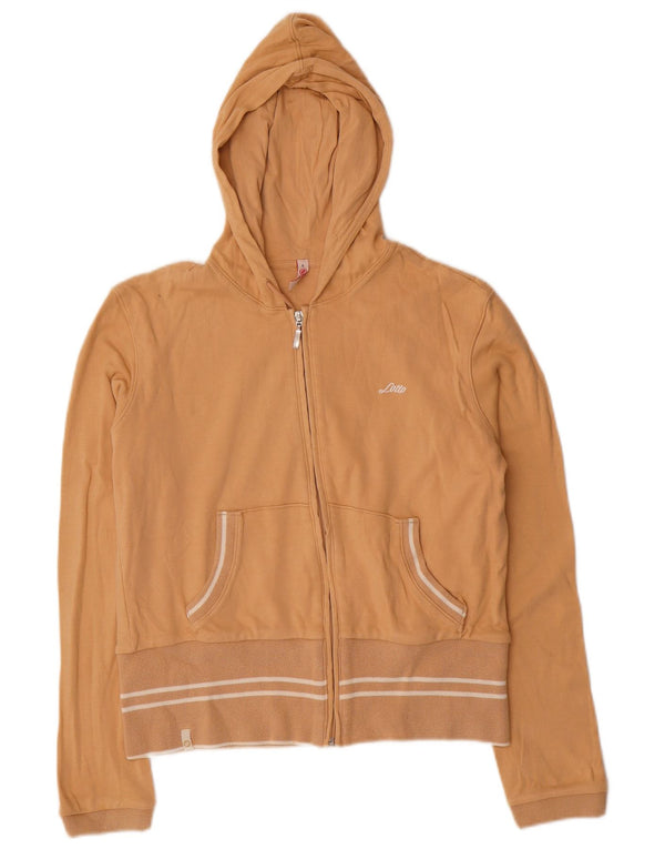 Suéter feminino com capuz e zíper LOTTO Reino Unido 16 grande algodão bege