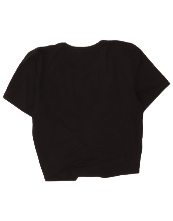 Zara Womens Crop T-Shirt Top UK 12 Médio Algodão Preto