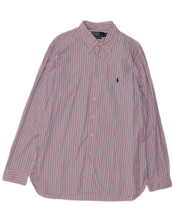 Camisa masculina POLO RALPH LAUREN com ajuste personalizado tamanho 42 16 1/2 listrado rosa grande