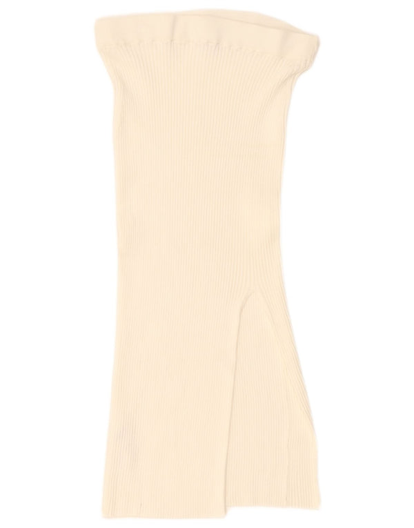 Saia midi feminina de cintura alta Jack Wills Reino Unido 12 médio W28 viscose off white