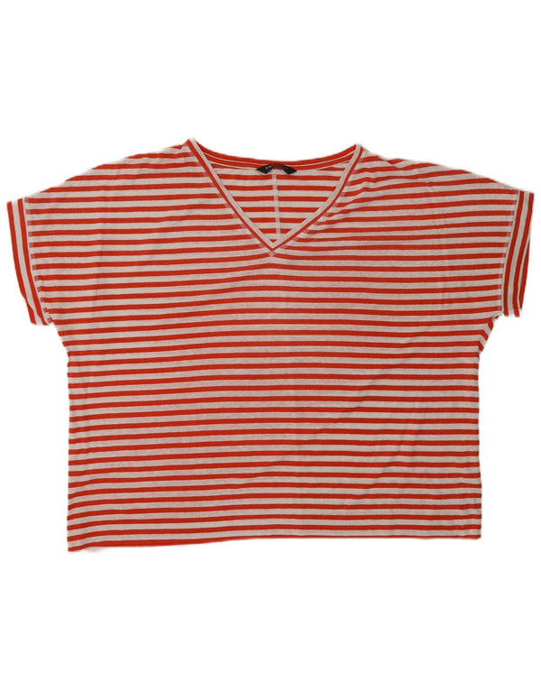 Marks & Spencer Womens Oversized T-Shirt Top UK 20 2XL Red Striped Linen