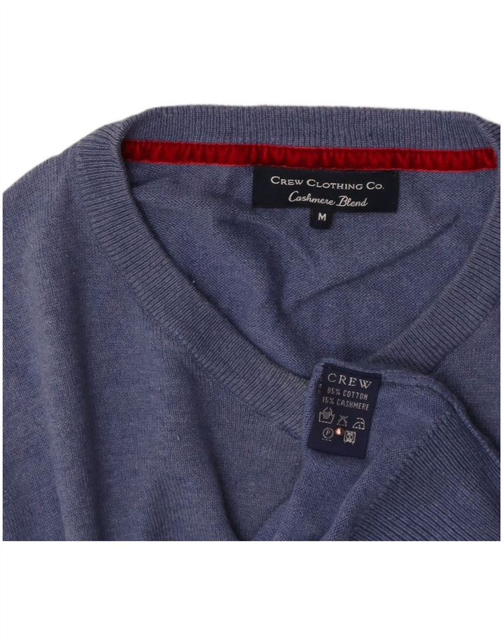 CREW CLOTHING Suéter masculino com decote em V de algodão azul médio