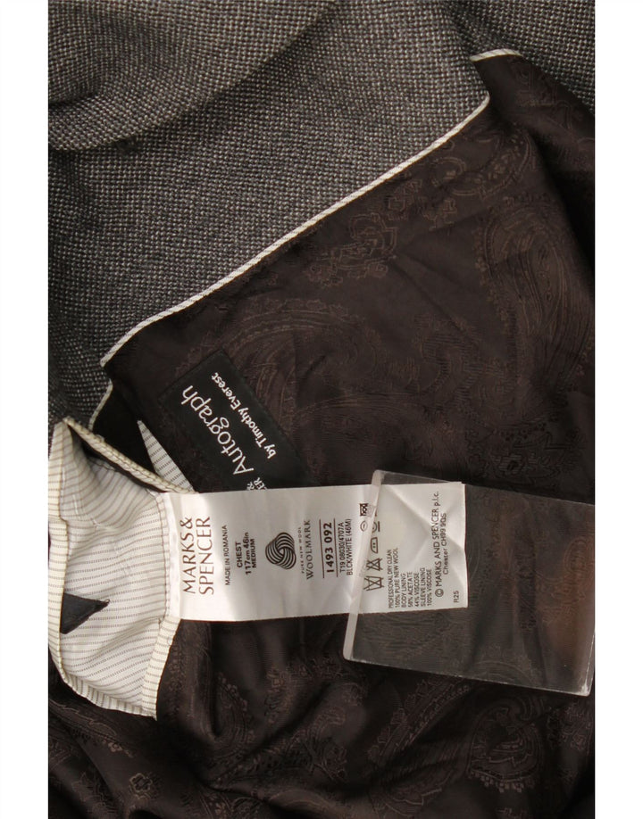 Jaqueta blazer masculina Marks & Spencer Autograph 2 botões Reino Unido 46 XL lã cinza