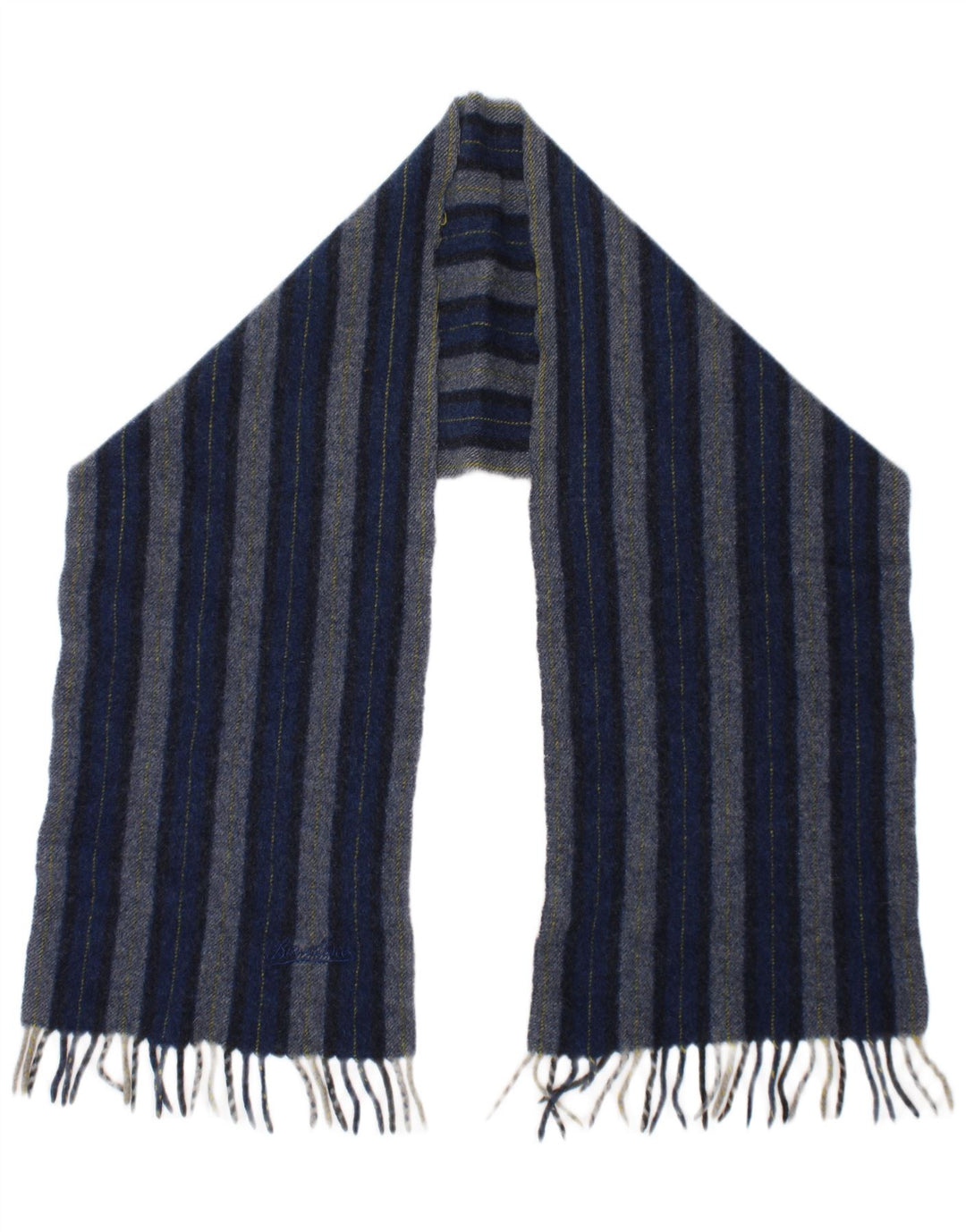 Lenço retangular masculino Borsalino tamanho único listrado azul novo clássico de lã