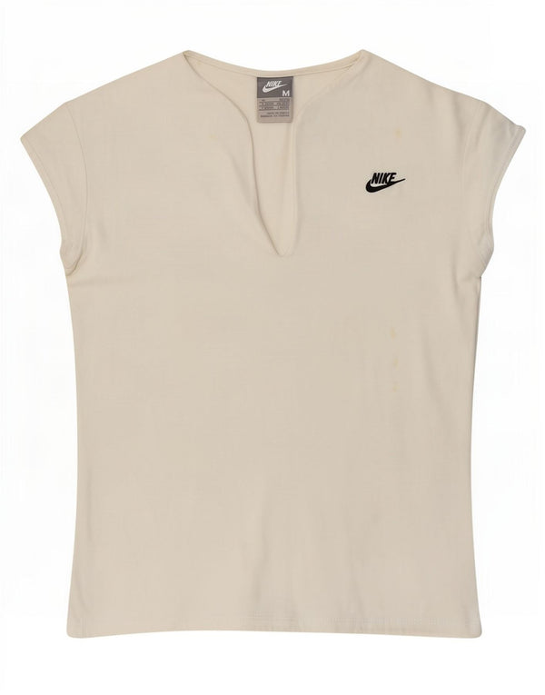 Nike Womens T-Shirt Top UK 12 Medium White Cotton