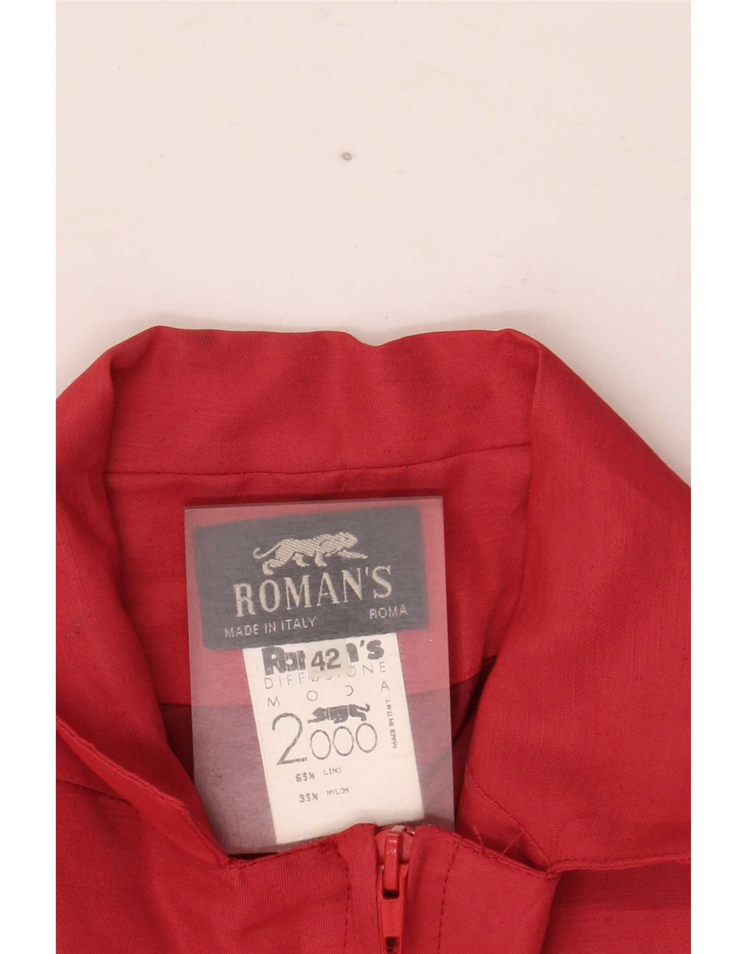 Jaqueta blazer feminina de manga curta com zíper completo da Roman's IT 42 linho vermelho médio