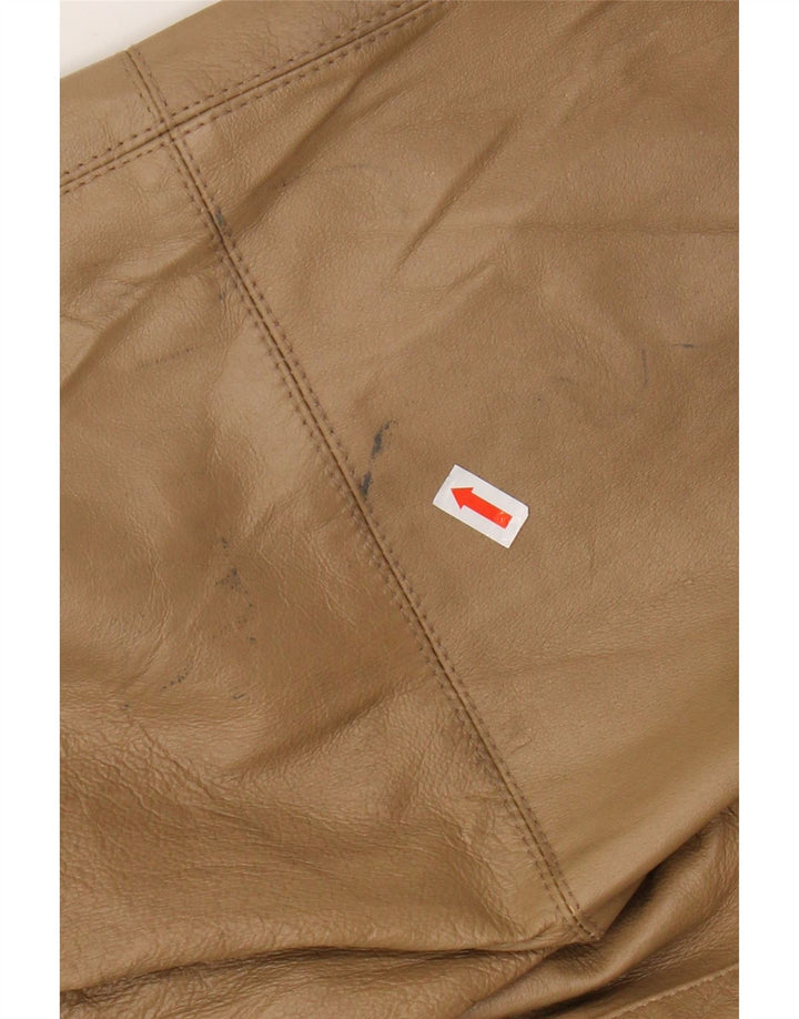 Casaco feminino de couro com capuz grande VINTAGE IT 46 couro marrom grande