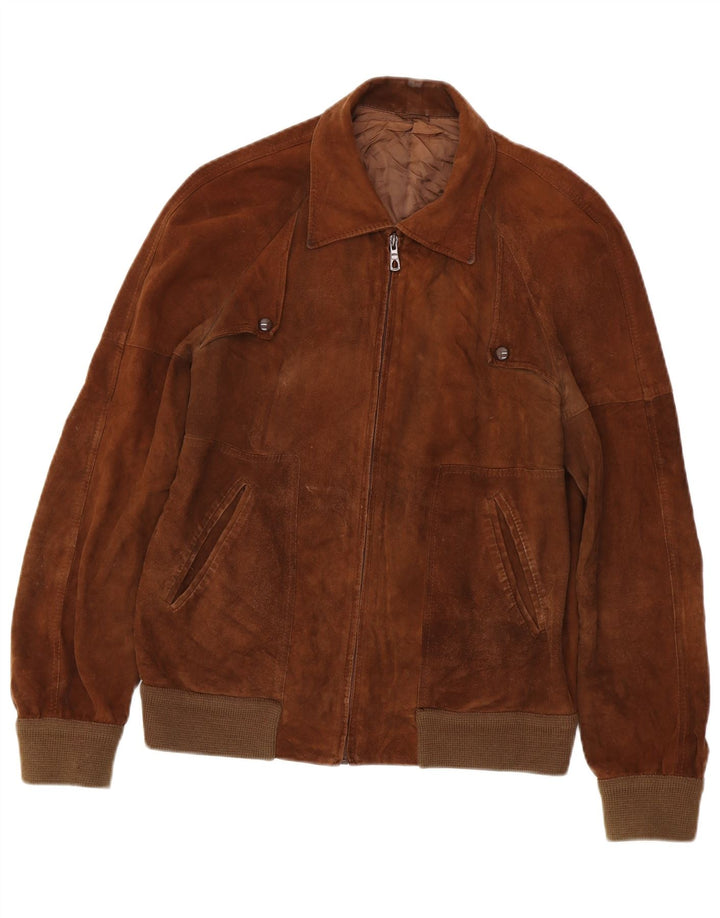Jaqueta bomber masculina vintage de camurça UK 38 marrom médio