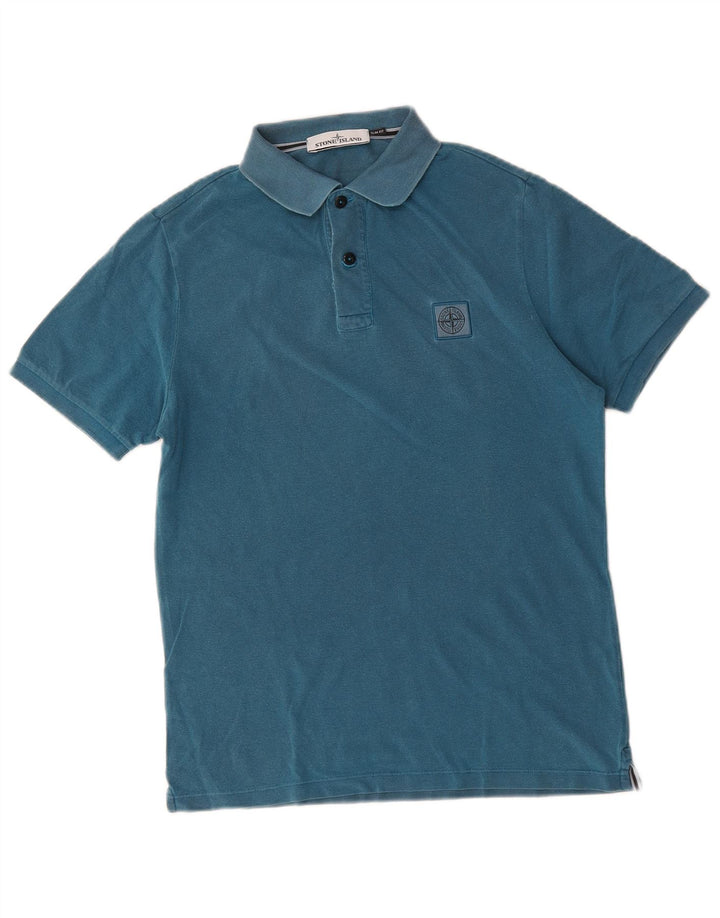 Camisa polo masculina Slim Fit Stone Island de algodão azul médio