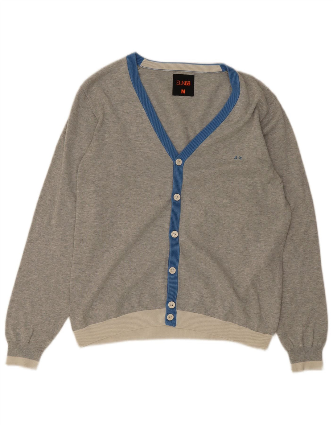 Suéter cardigã masculino Sun68, algodão colorblock cinza médio