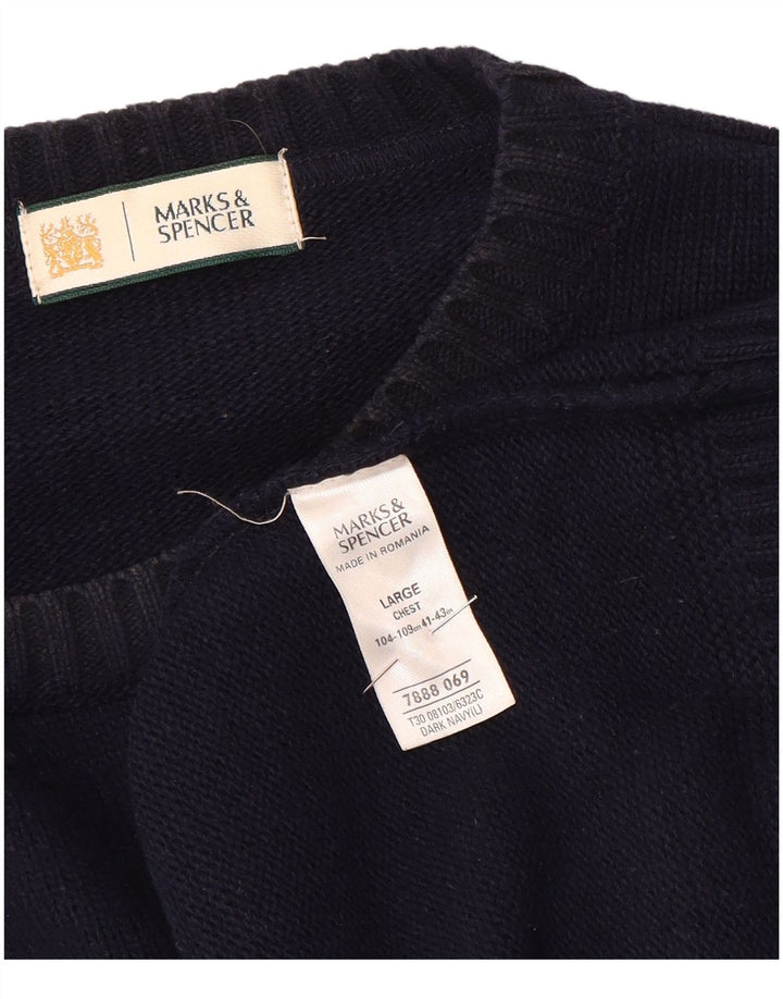 Suéter masculino Marks & Spencer com gola canoa grande acrílico azul marinho