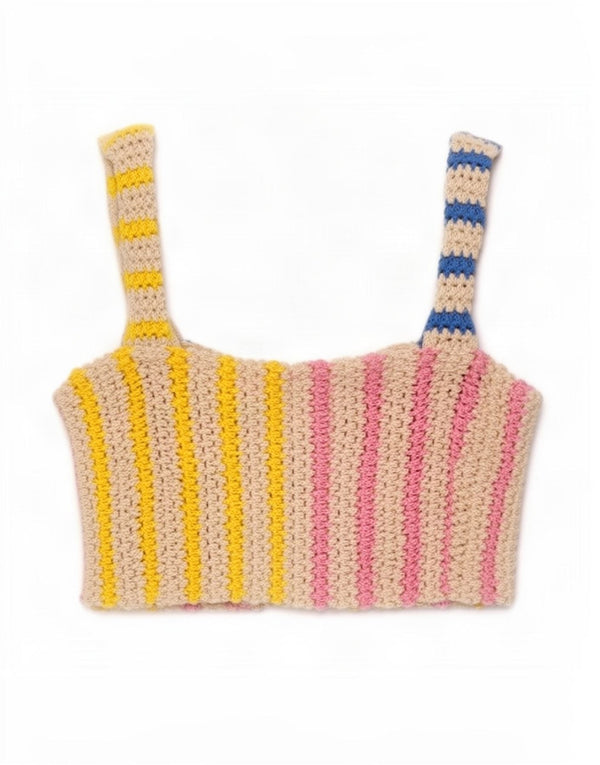 Zara Top feminino de malha sem mangas UK 10 pequeno listrado multicolorido