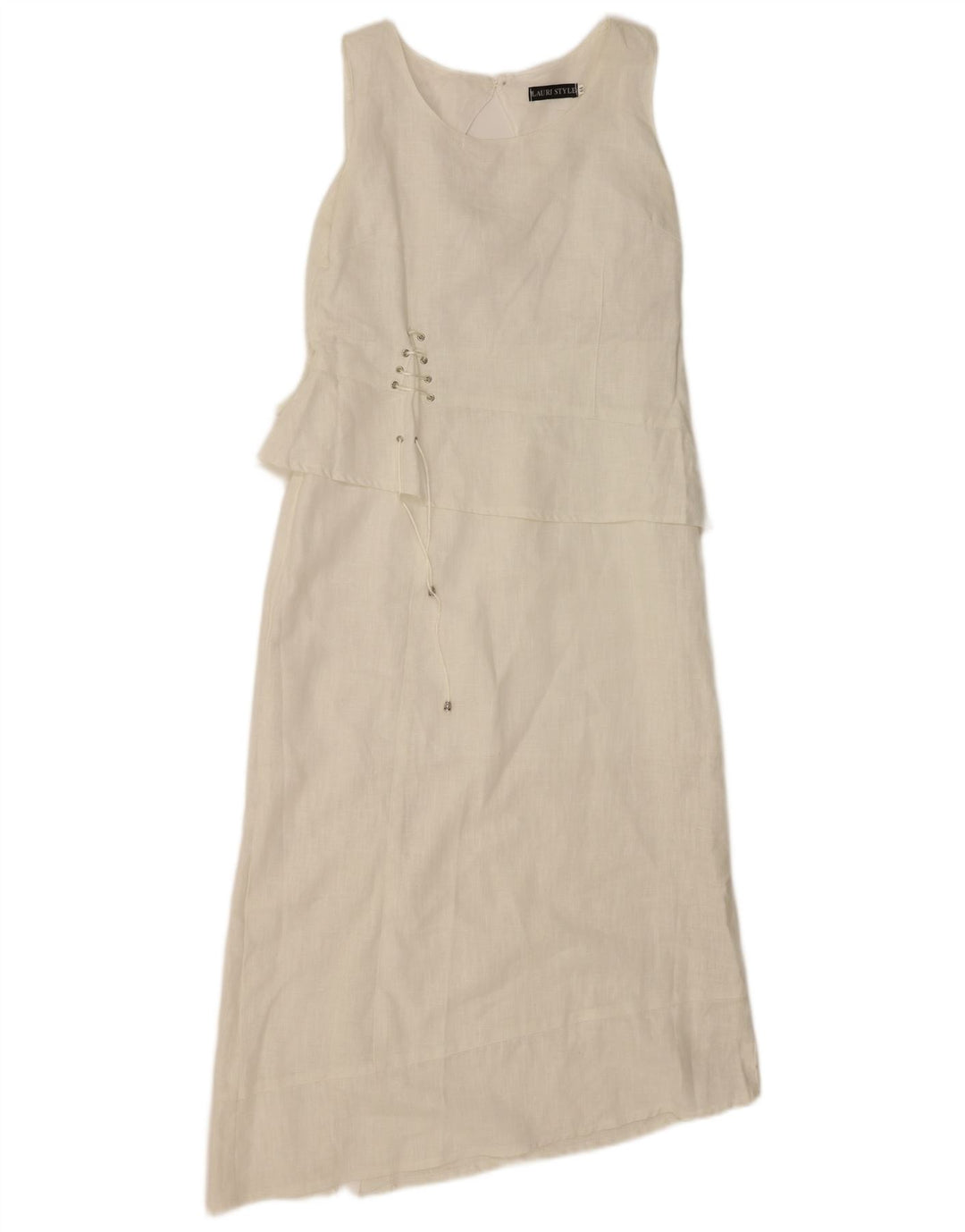 Vestido feminino vintage sem mangas assimétrico IT 44 linho branco médio
