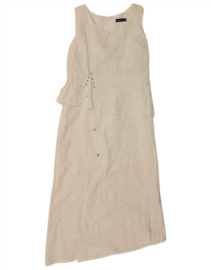 Vestido feminino vintage sem mangas assimétrico IT 44 linho branco médio