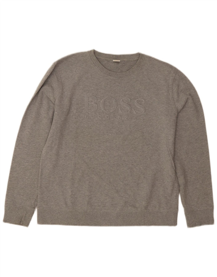 Hugo Boss moletom gráfico feminino jumper UK 16 grande algodão cinza