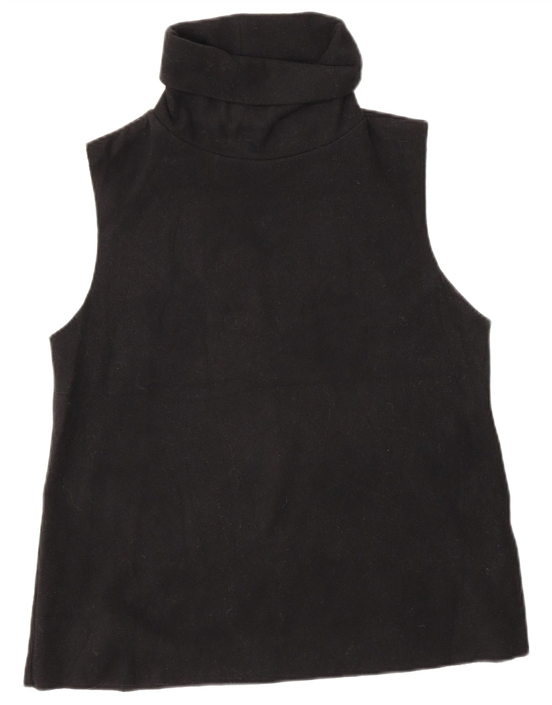 Zara Womens Roll Neck Vest Top UK 12 Médio Algodão Preto