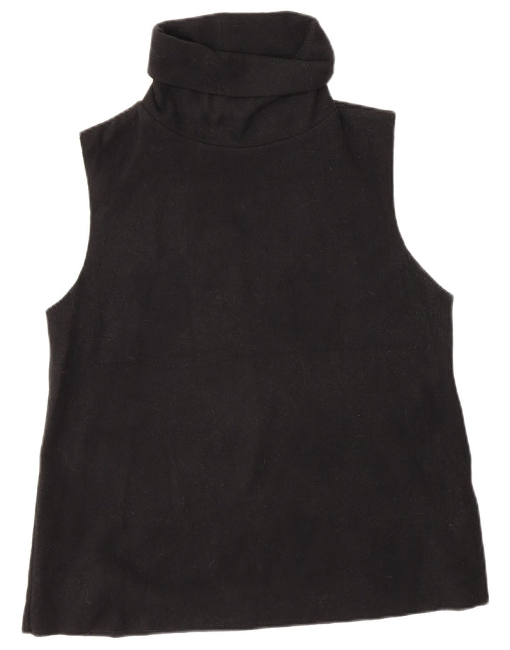 Zara Womens Roll Neck Vest Top UK 12 Médio Algodão Preto