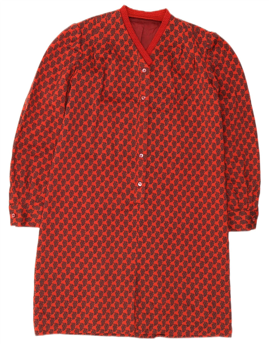 Vestido básico feminino vintage UK 10 pequeno vermelho geométrico