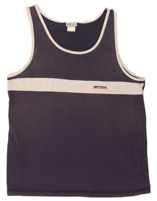 Reebok masculino colete top XL azul marinho algodão colorblock
