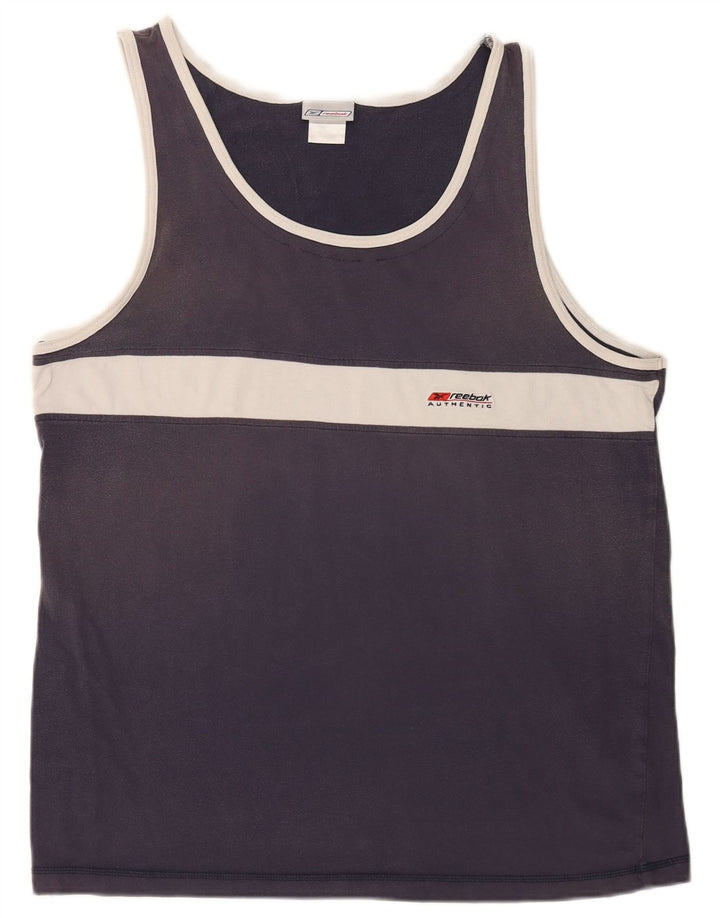 Reebok masculino colete top XL azul marinho algodão colorblock