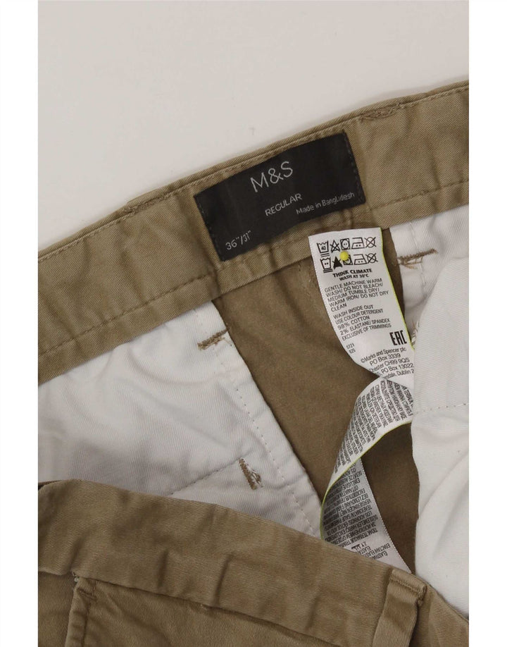 Calça chino masculina Marks & Spencer de ajuste regular W36 L31 algodão cáqui