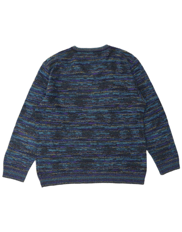 Suéter masculino GIANNI SGARBI com decote em V IT 52 grande lã manchada azul