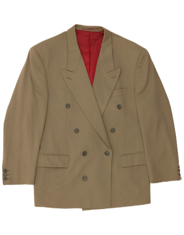 Jaqueta blazer feminina vintage com peito duplo Reino Unido 40 lã cáqui grande