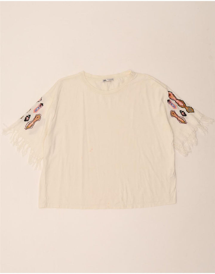Camiseta feminina Zara UK 16 grande algodão branco