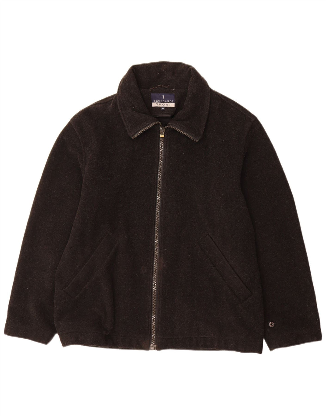 Trussardi Casaco corta-vento masculino solto IT 46 pequeno lã preta