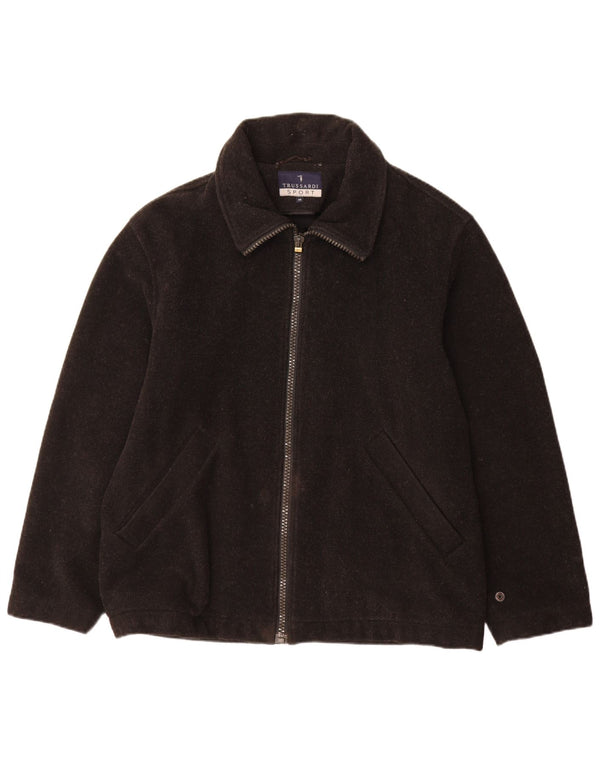 Trussardi Casaco corta-vento masculino solto IT 46 pequeno lã preta