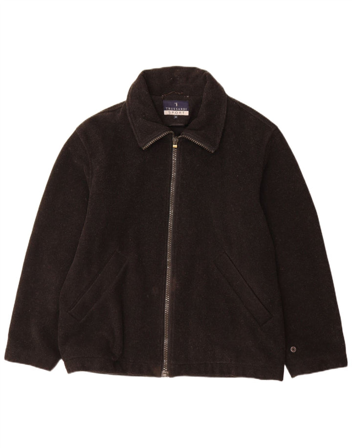 Trussardi Casaco corta-vento masculino solto IT 46 pequeno lã preta