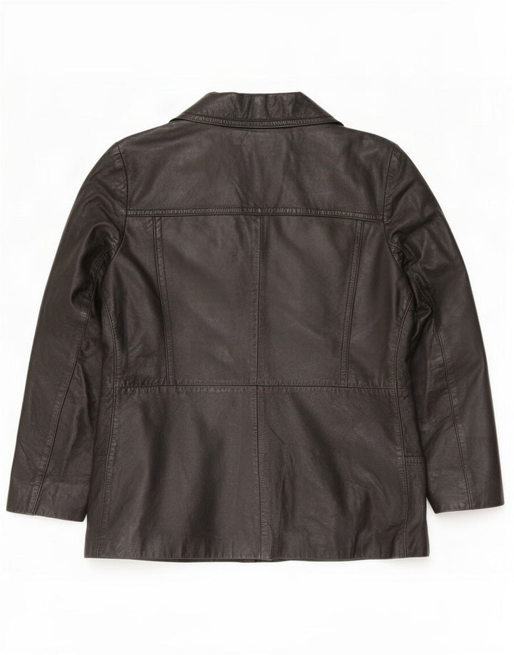 Jaqueta de couro feminina vintage UK 10 pequena preta