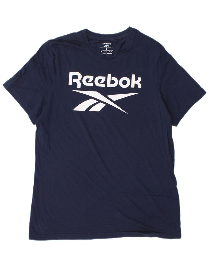 Camiseta gráfica masculina Reebok Top grande algodão azul marinho