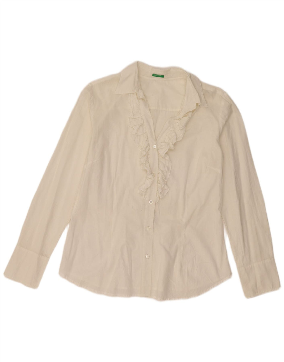 Camisa feminina BENETTON frontal com babados UK 14 grande off white