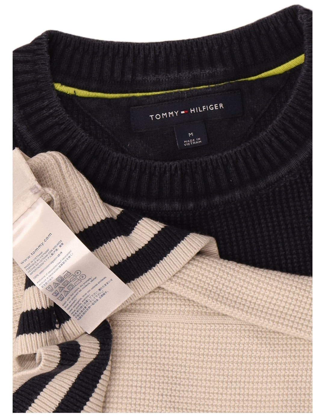 Suéter masculino Tommy Hilfiger com gola redonda e bloco colorido médio off white