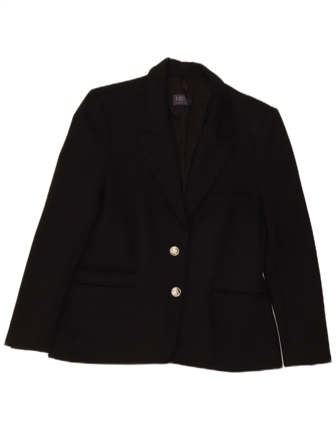 Jaqueta blazer feminina de 2 botões Marks & Spencer Reino Unido 12 viscose preta média