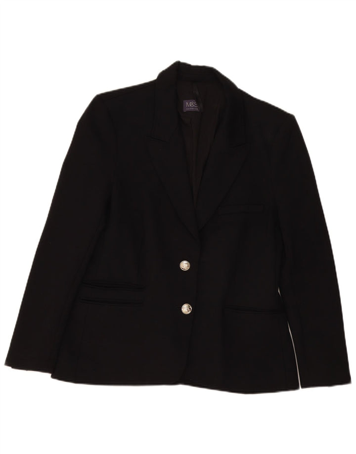 Jaqueta blazer feminina de 2 botões Marks & Spencer Reino Unido 12 viscose preta média